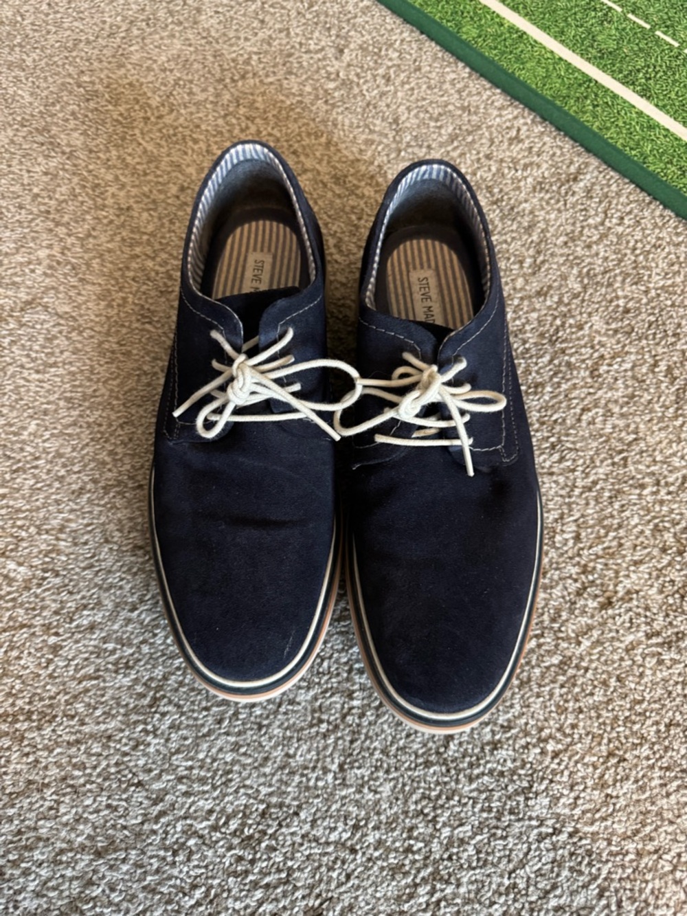 Steve Madden Men's Navy Canvas Boat Shoes with White Laces